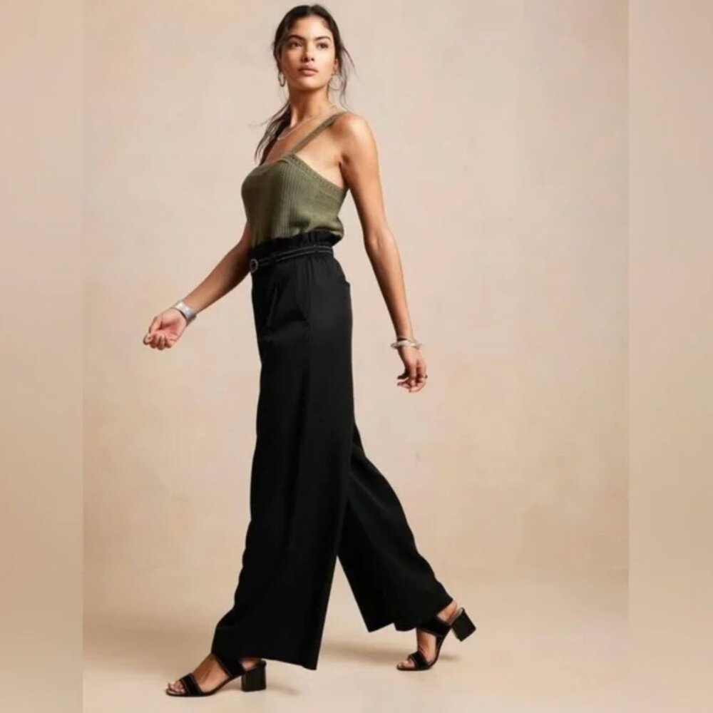 BANANA REPUBLIC Wide Leg Pleated Soft Tencel Pants 865389 in Black 10